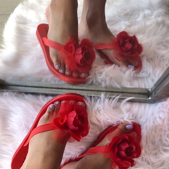 Kara White Rosette Flower Glitter Thong Flip Flop Sandal - Picture 6 of 8